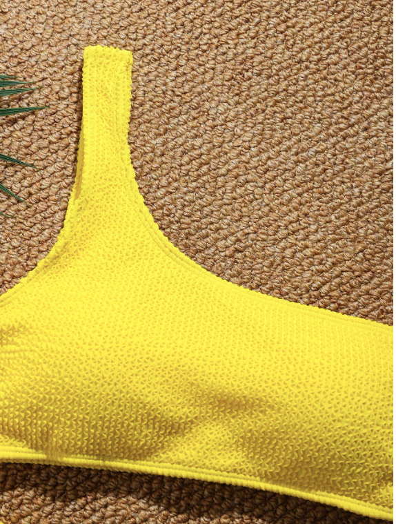 Swim Mod Ensemble de bikini jaune asymétrique au cou sexy de couleur unie pour femme pour l'été