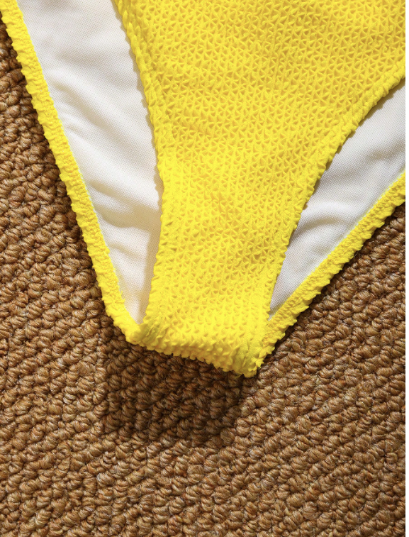 Swim Mod Ensemble de bikini jaune asymétrique au cou sexy de couleur unie pour femme pour l'été