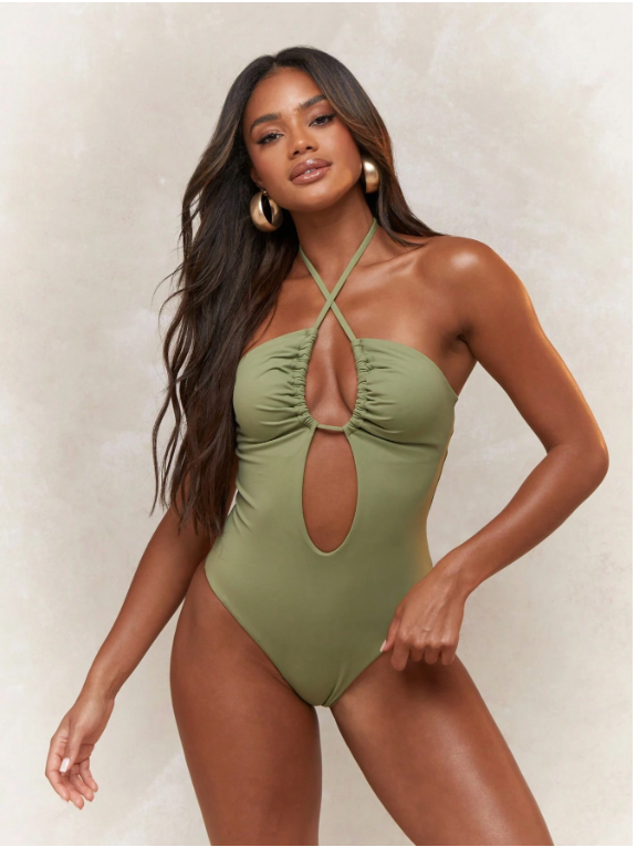MISSGUIDED Maillot de bain une pièce d'été avec encolure plongeante croisée, buste froncé