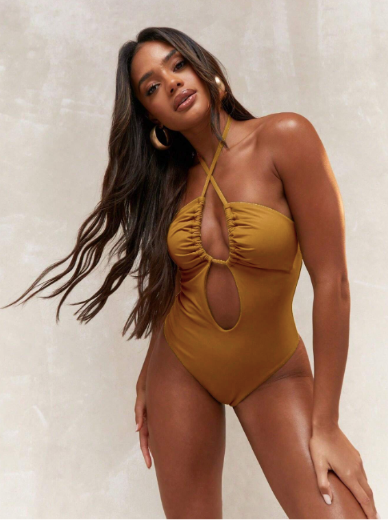 MISSGUIDED Maillot de bain une pièce d'été avec encolure plongeante croisée, buste froncé
