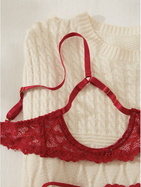 Ensemble de lingerie sexy noir attrayant en dentelle ajourée pour femmes