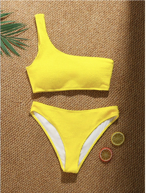 Swim Mod Ensemble de bikini jaune asymétrique au cou sexy de couleur unie pour femme pour l'été