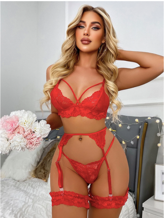 Ensemble de lingerie en dentelle jarretière & 1 paire Jarretière