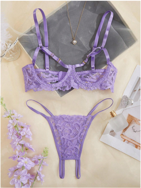 Ensemble de lingerie sexy en dentelle noire avec transparence pour les femmes