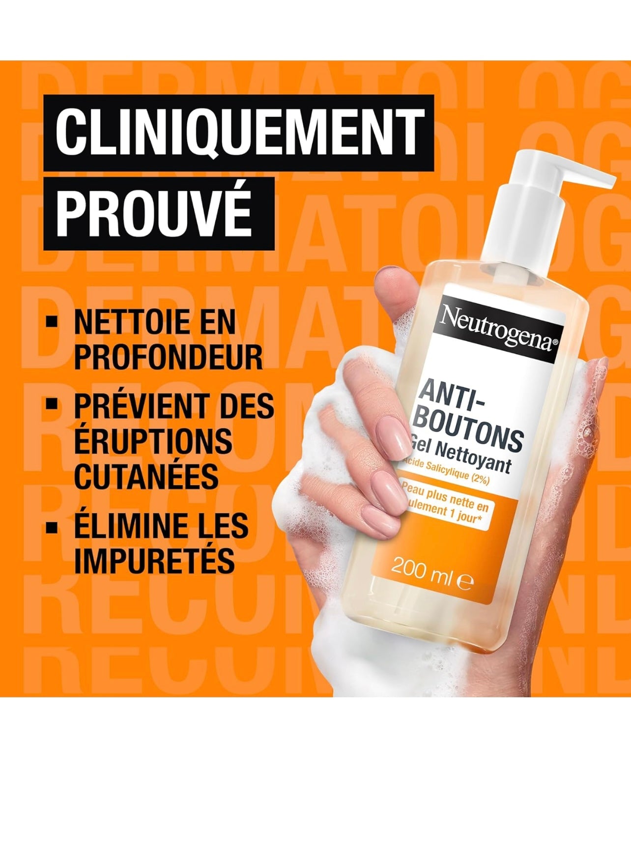 Neutrogena | Gel Nettoyant Anti-Boutons (flacon-pompe de 200 ml) – Nettoyant visage à l'acide salicylique (2%) – Élimine l'excès de sébum et les impuretés pour une peau plus nette en seulement 1 jour*