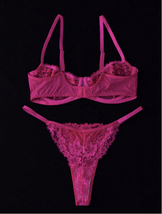 2 pièces Ensemble de sous-vêtements en dentelle de lingerie sexy comprenant soutien-gorge et culotte