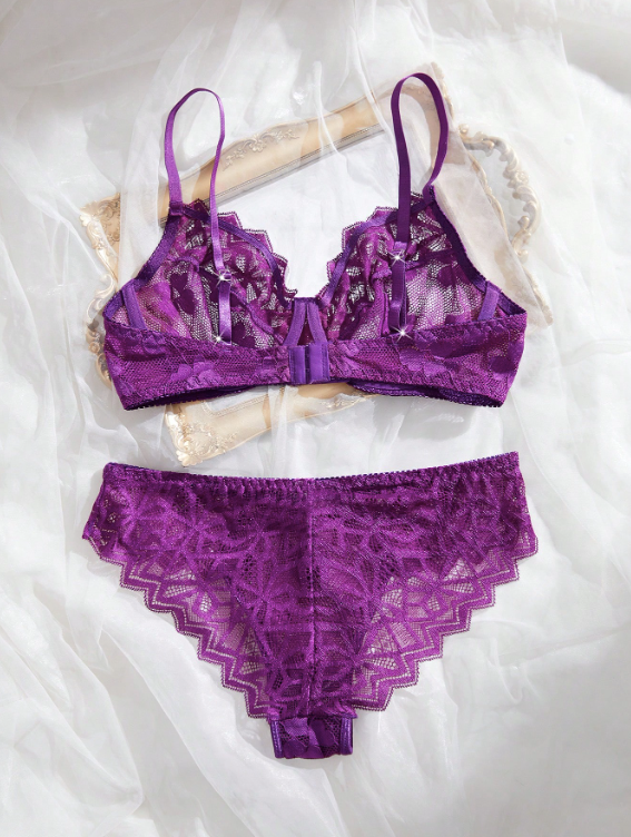 2 pièces/set Soutien-gorge en dentelle pour femme avec armature, minimaliste et mode