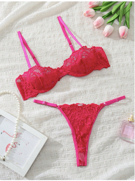 Ensemble lingerie deux pièces en dentelle sexy pour femmes avec soutien-gorge à armatures et string, lingerie