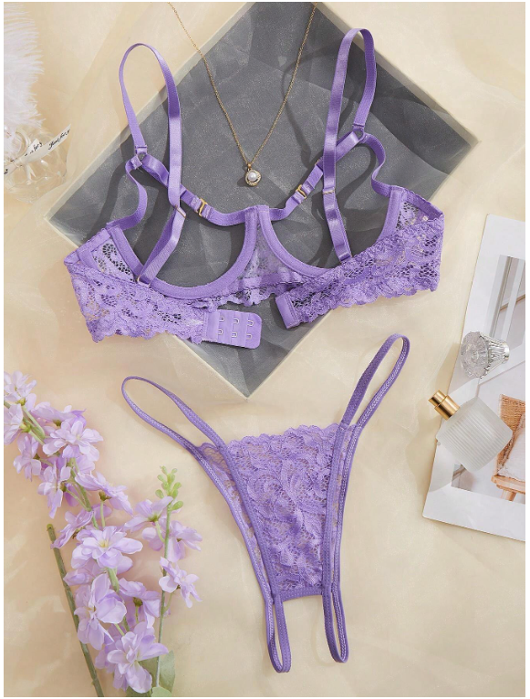 Ensemble de lingerie sexy en dentelle noire avec transparence pour les femmes