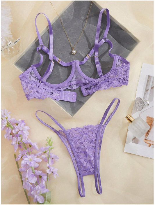 Ensemble de lingerie sexy en dentelle noire avec transparence pour les femmes