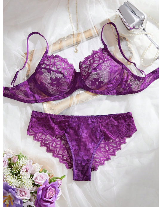 2 pièces/set Soutien-gorge en dentelle pour femme avec armature, minimaliste et mode