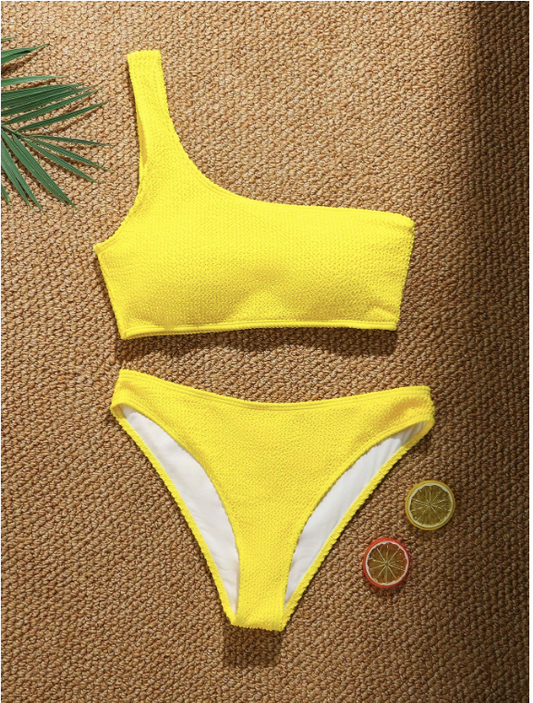Swim Mod Ensemble de bikini jaune asymétrique au cou sexy de couleur unie pour femme pour l'été