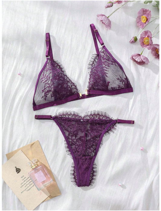 Ensemble de lingerie sexy en dentelle unie pour femmes