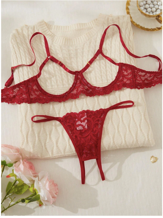 Ensemble de lingerie sexy noir attrayant en dentelle ajourée pour femmes