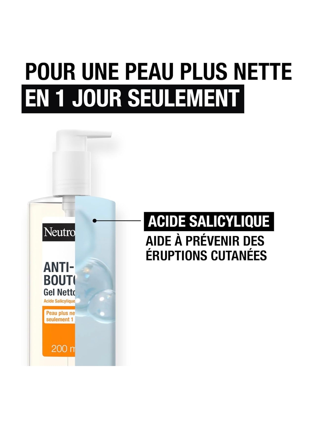Neutrogena | Gel Nettoyant Anti-Boutons (flacon-pompe de 200 ml) – Nettoyant visage à l'acide salicylique (2%) – Élimine l'excès de sébum et les impuretés pour une peau plus nette en seulement 1 jour*